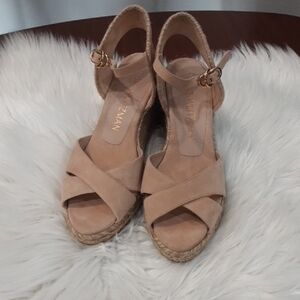 Stuart Weitzman Beige Espadrille Wedge Sandals